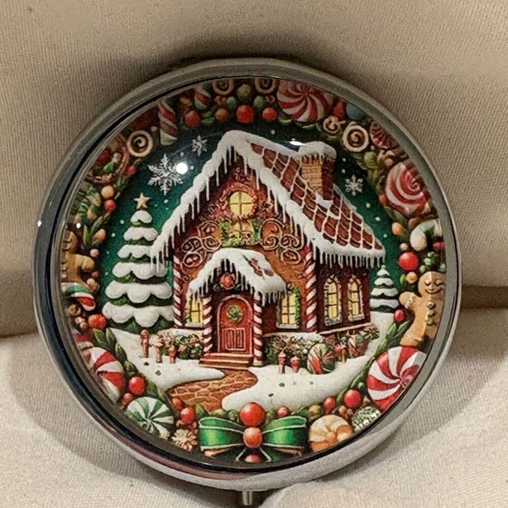 Whimsical Gingerbread House Travel Pill Box 3 Compartment Medicine Pill Case NEW